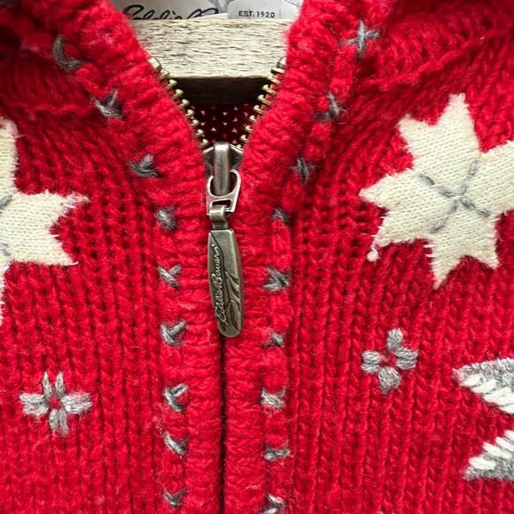 Y2K Eddie Bauer Lambswool Fair Isle Quilt Barn Star Snowflake Hooded Cardigan LG - Picture 3 of 10